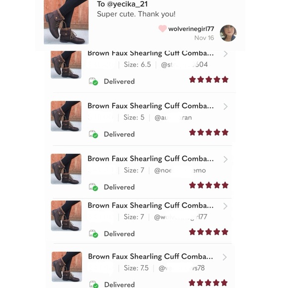 Brown Faux Shearling Cuff Combat Boots - Picture 7 of 8